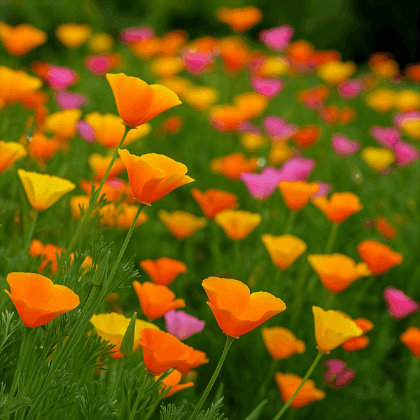 50 California Poppy Seeds Mix Landscaping Flower Bee Friendly Meadow Wildflowers 2