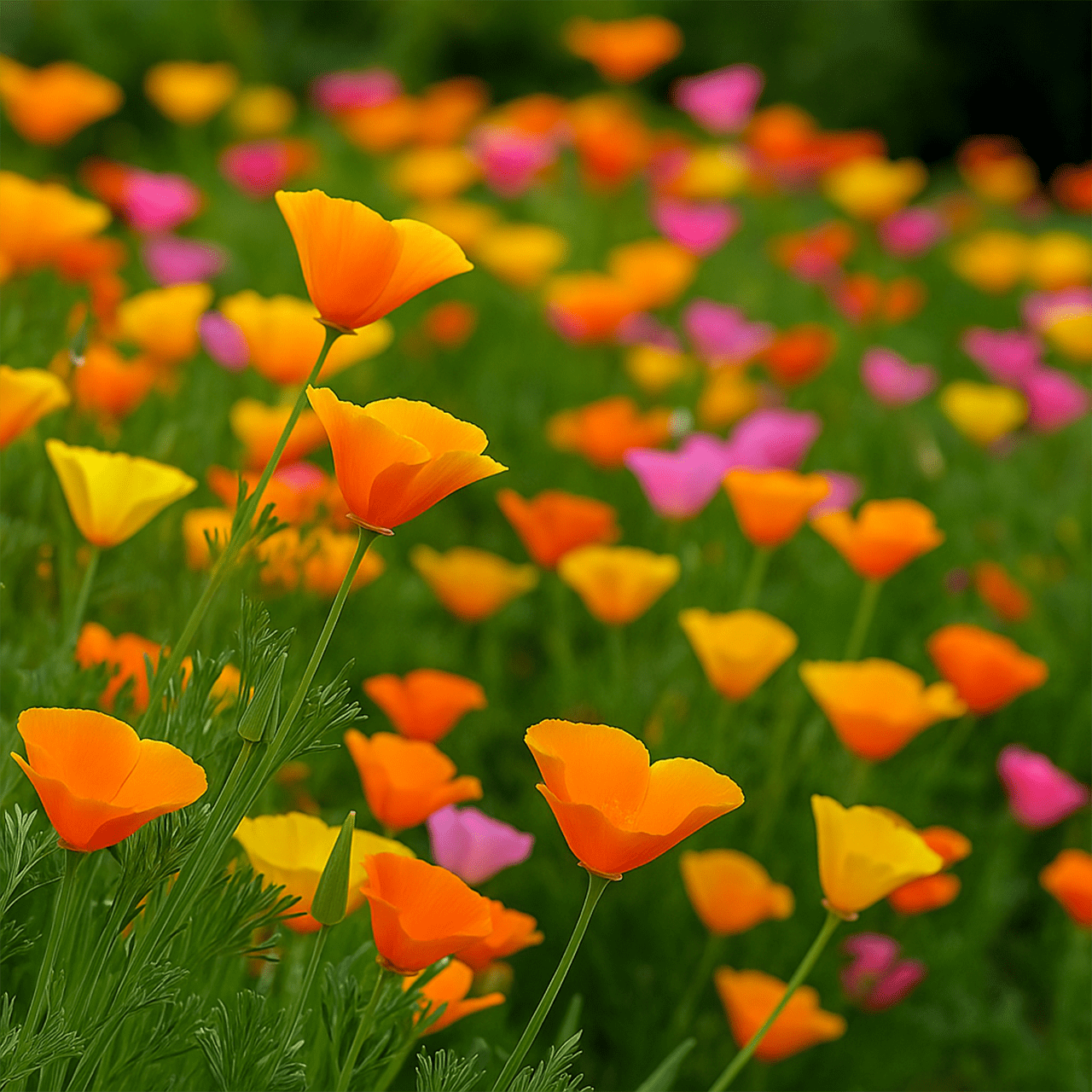 50 California Poppy Seeds Mix Landscaping Flower Bee Friendly Meadow Wildflowers 2