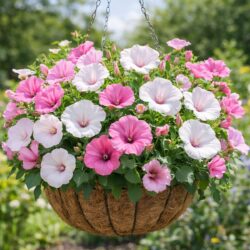 50 UK Lavatera Mallow White & Pink Flower Seeds Mix for Hanging Baskets & Pots 2