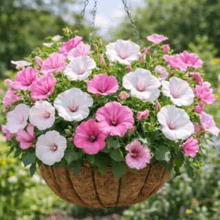50 UK Lavatera Mallow White & Pink Flower Seeds Mix for Hanging Baskets & Pots 2