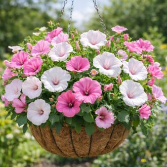 50 UK Lavatera Mallow White & Pink Flower Seeds Mix for Hanging Baskets & Pots 2