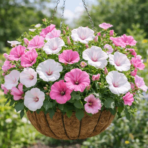 50 UK Lavatera Mallow White & Pink Flower Seeds Mix for Hanging Baskets & Pots 2