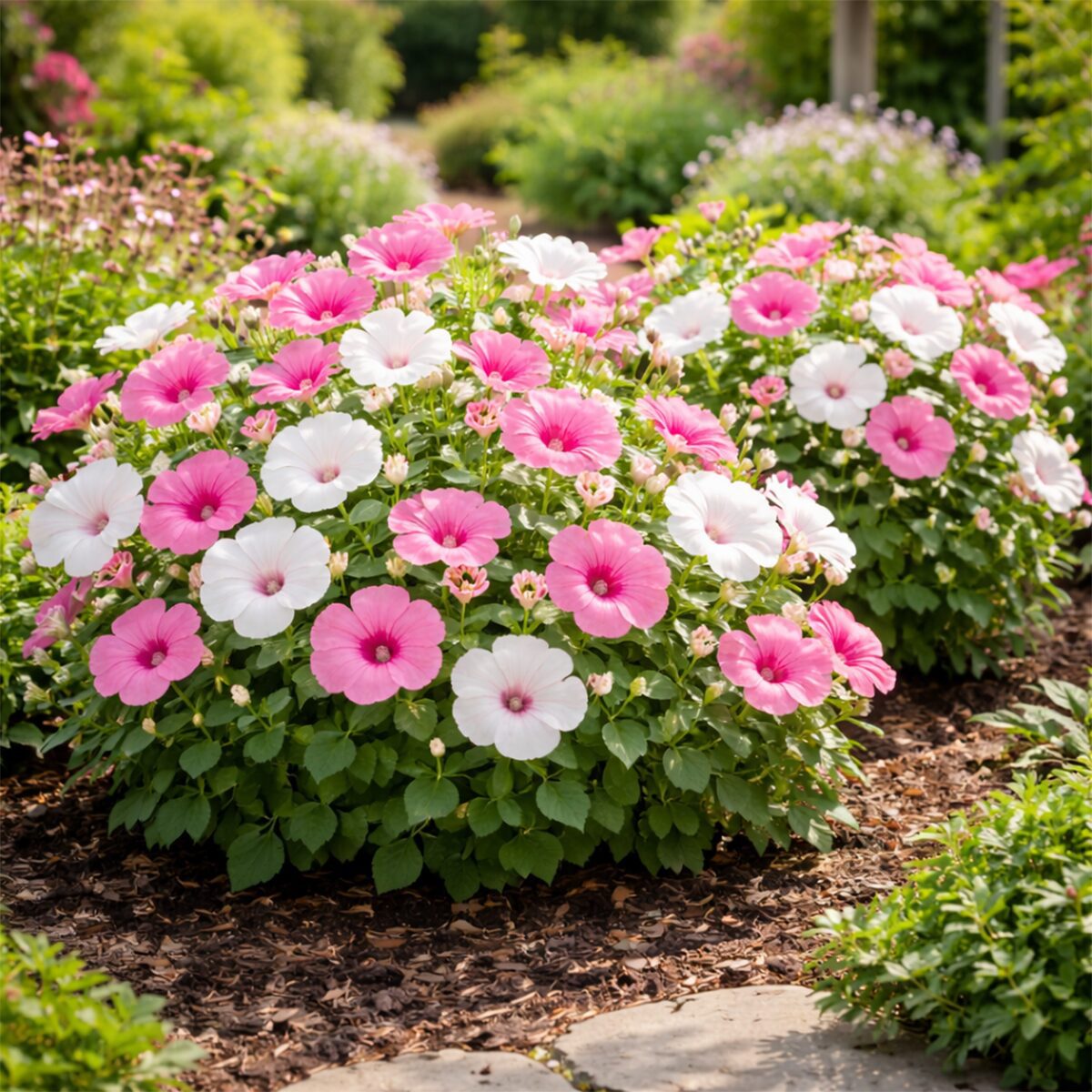 50 UK Lavatera Mallow White & Pink Flower Seeds Mix for Hanging Baskets & Pots