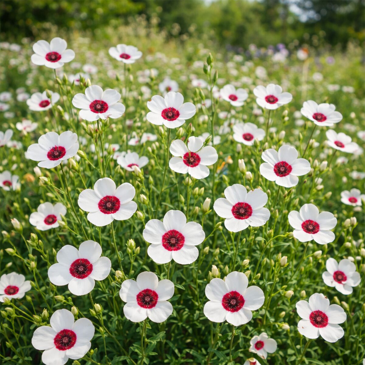50 UK Red & White Flower Seeds Hardy Annual Wild Meadow Plant Linum Grandiflorum